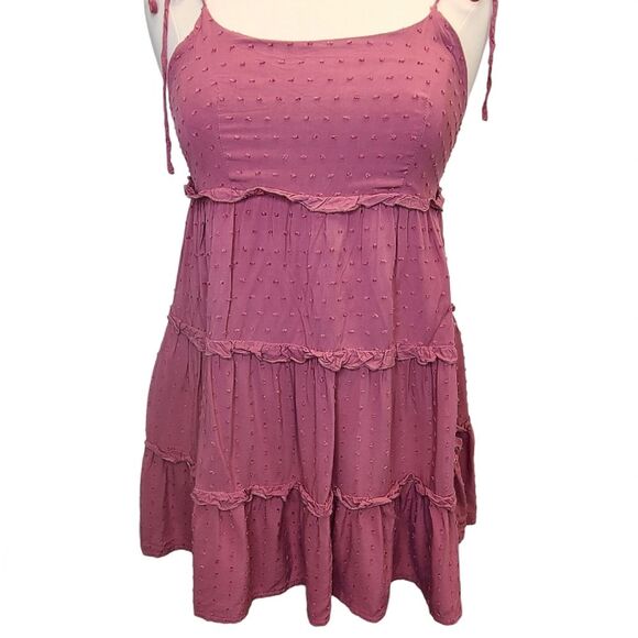 SHEIN Dot Frill Trim Cami Mauve Lined Mini Dress S (4) - Picture 4 of 13